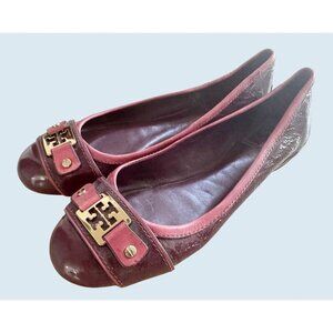 TORY BURCH Clines Ballet Flat Burgundy Maroon Patent Leather Sz 8